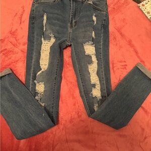 SHEIN Distressed Skinny Jeans in Blue